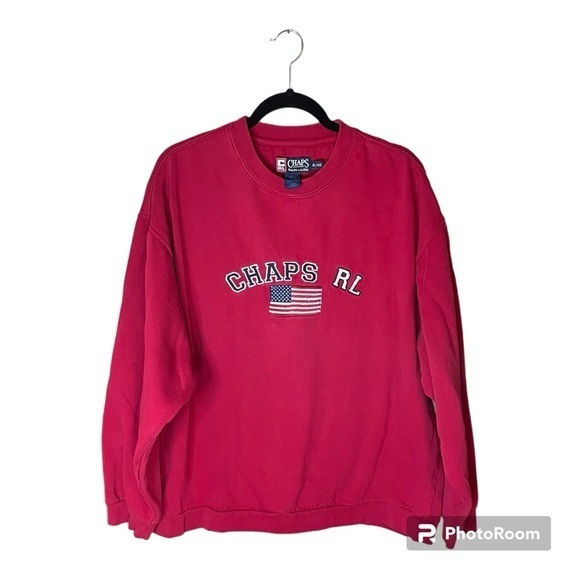 Chaps Ralph Lauren Vintage 90s Embroidered Flag USA Red Crewneck Sweatshirt‎ XL - Picture 1 of 5